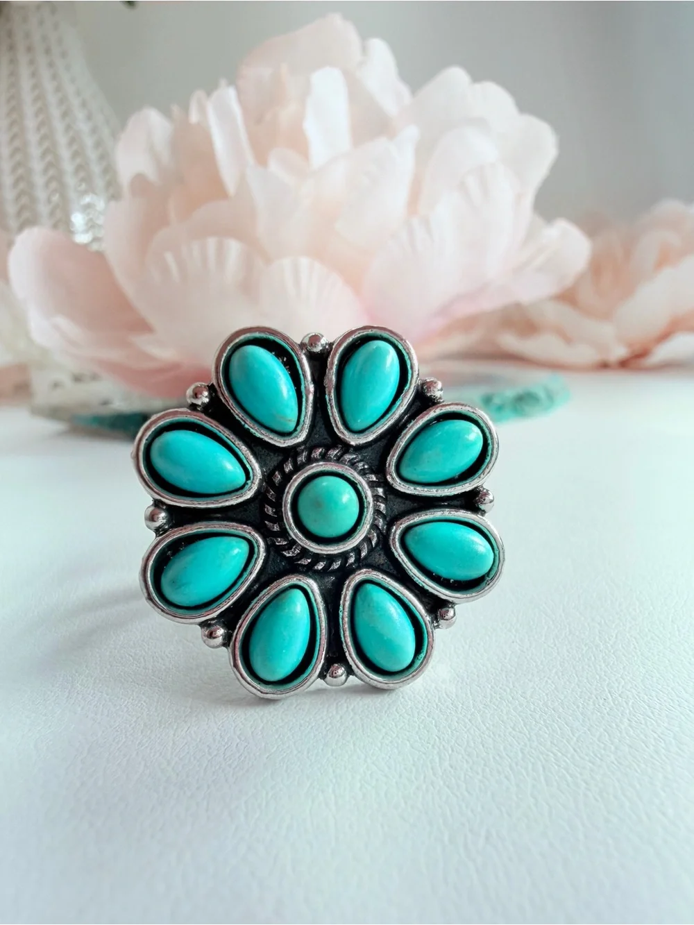 Turquoise Floral Statement Ring - Women's Jewelry
